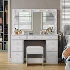 Vanity Desk with Charging Station, Makeup Desk with Lights Mirror and 11 Drawers, Vanity Table with Chair,Vanity Set 3 Lighting Modes Brightness Adjustable