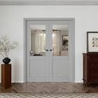 Interior Pantry French Doors Half Clear Glass Panel Modern Solid Manufactured Wood Primed French Double Door With Hardware / Frame