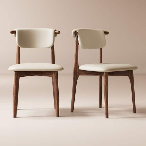 Modern Faux Leather Dining chair, Beige, Solid Wood legs, 2 Pieces
