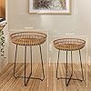 Oakrain Rattan Side Table, Nesting Tables, Set of 2, Bamboo Coffee with Metal Base for Living Room, Sofa, Bedroom, Terrace