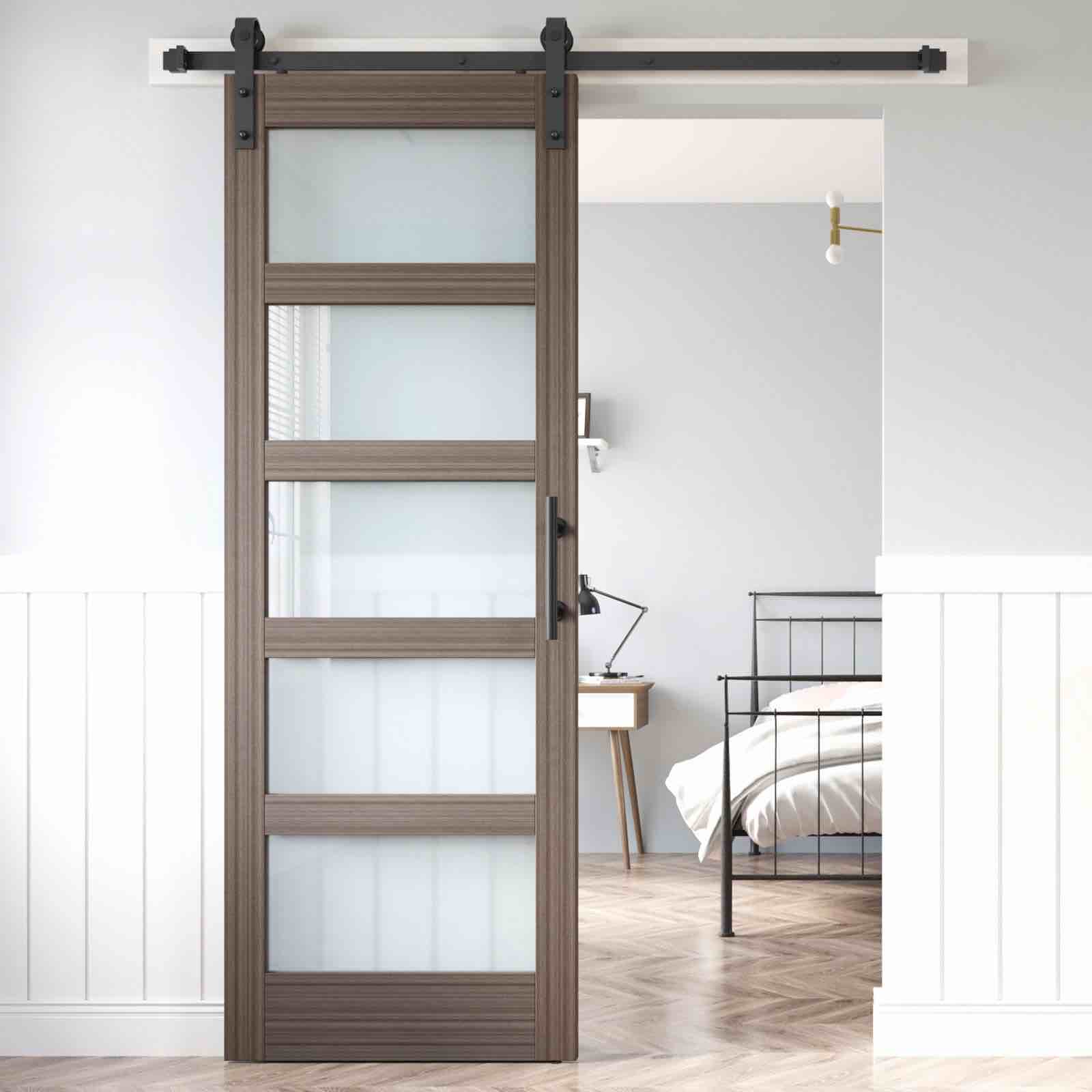 MDF Barn Door Easy Assembly -Solid Slab Covered with Water-Proof PVC Surface with Hardware Kit