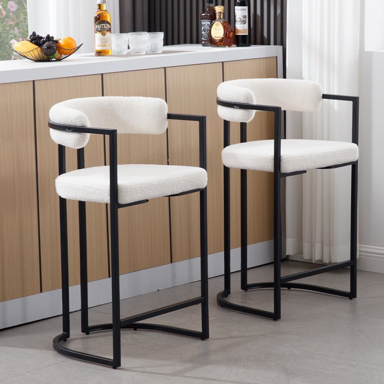 Modern Upholstered Hollow Bar Stool With Armrests And Footrests, Barrel High Stools