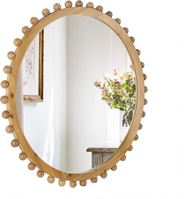 Wall Mounted Accent Wood Bead Mirror Home Decoration