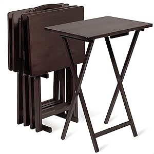 (INCOMPLETE) PJ Wood Folding TV Tray Tables with Compact Storage Rack, 5 Piece Set