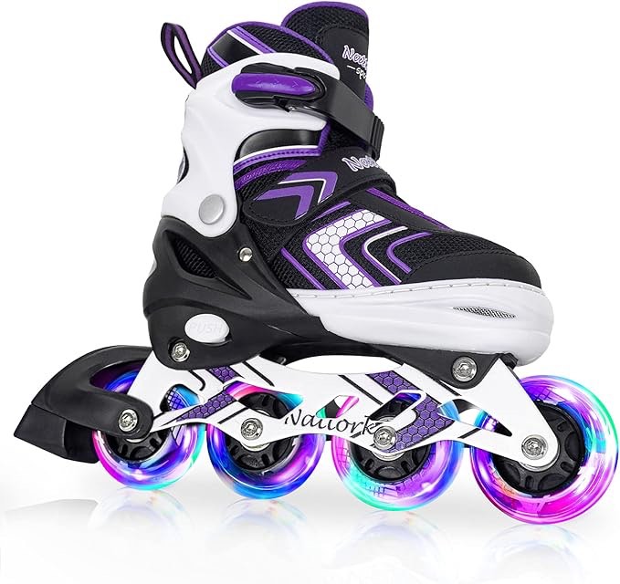 PAPAISON Adjustable Inline Skates for Kids and Adults with Full Light Up Wheels, Outdoor Blades Roller Skates for Girls and Boys, Men and Women