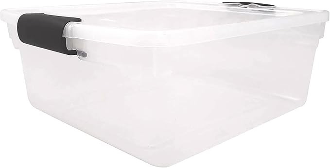 HOMZ 1Pack large Clear Plastic Storage Bins w/Latching Lids,  Quart, Black 
