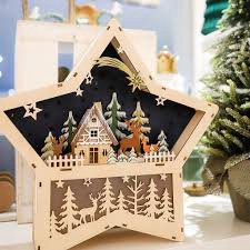 Clever Creations Large Wooden Star Shaped Nativity Scene Christmas Ornament Size 14in X 14In, Festive LED Holiday Décor for Shelves and Tables, Beige