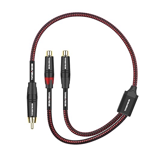 RCA Y Cable - 1 RCA Male to 2 RCA Female Audio Extender Cable - Dual RCA to RCA Y-Splitter Breakout Cord - 2RCA to RCA Bi-Directional Subwoofer Cable - RCA Adapter Cable - 0.5M/1.6FT