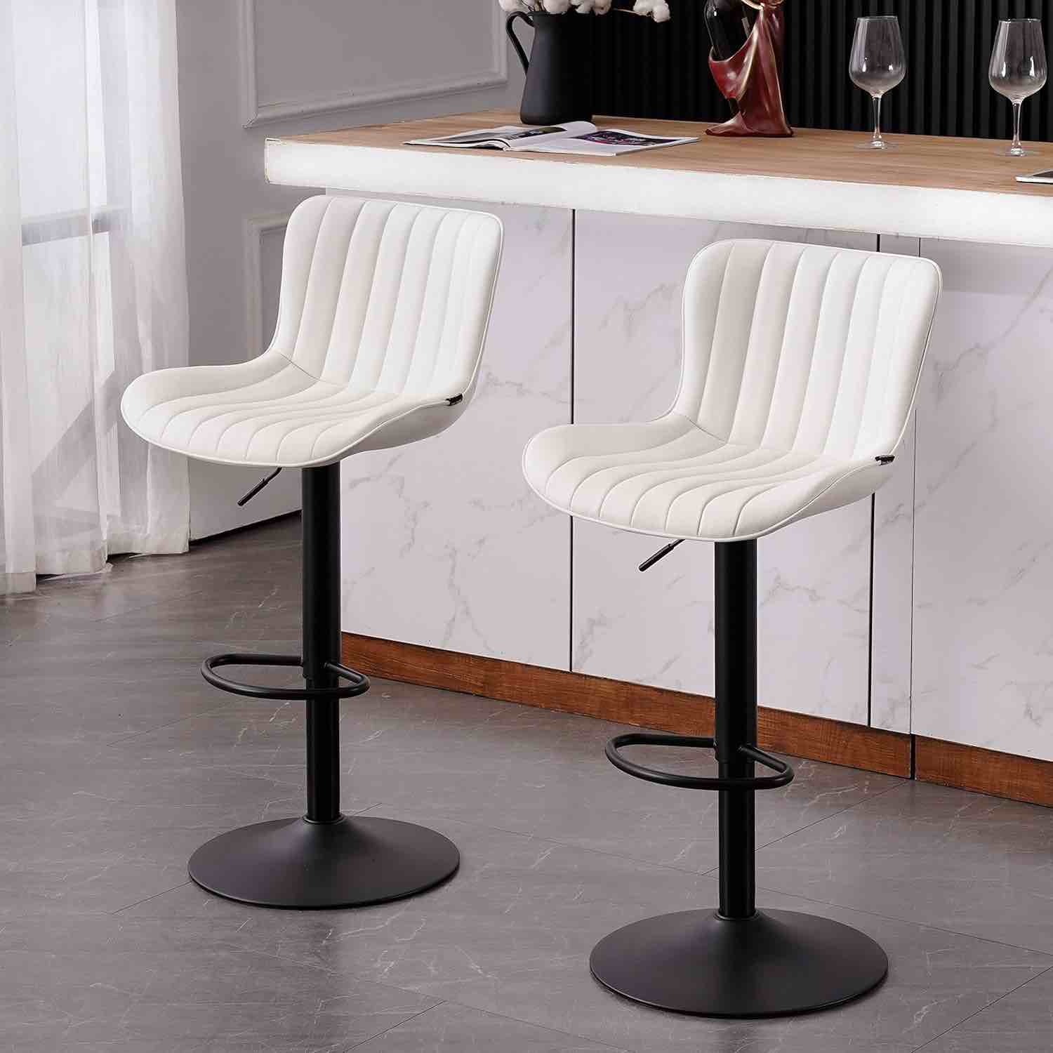 YOUNKE Stools set low back for kitchen island YOUNUOKE Counter Height Bar Stools for Kitchen Island 24 inch Metal White Barstools Set of 2 Adjustable Swivel Counter Stool with Back