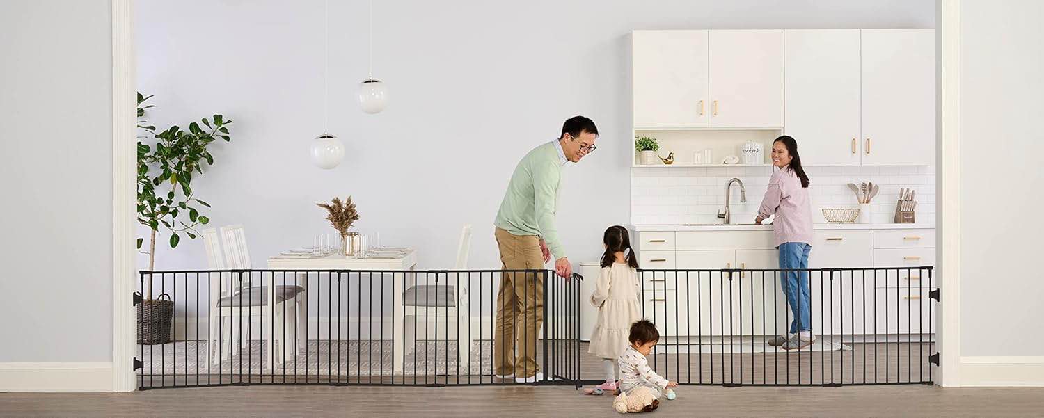 Regalo Puerta y patio de juegos ajustable sper ancha de 192 pulgadas, color negro, 4 en 1, incluye 4 unidades (paquete de 1) de soportes de pared