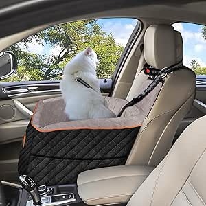  DESELL Dog Boaster Car Seat, Adjustable Separating Seat Cushion, Dog Car Seat Small Medium Sized Dogs Under 35lbs with Washable Pee Pad, Seat Belt and Storage Pocket, Pet Travel Carrier Bed (Balck2)