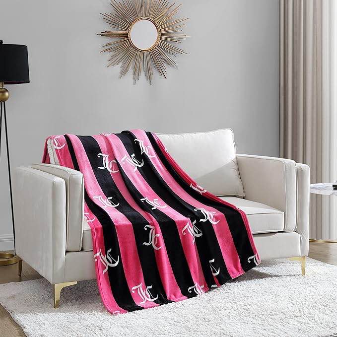 Juicy Couture Cabana - 50 x 70 inch plush fluffy blanket, intense pink, luxurious microfiber plush blanket for maximum comfort and cozy warmth