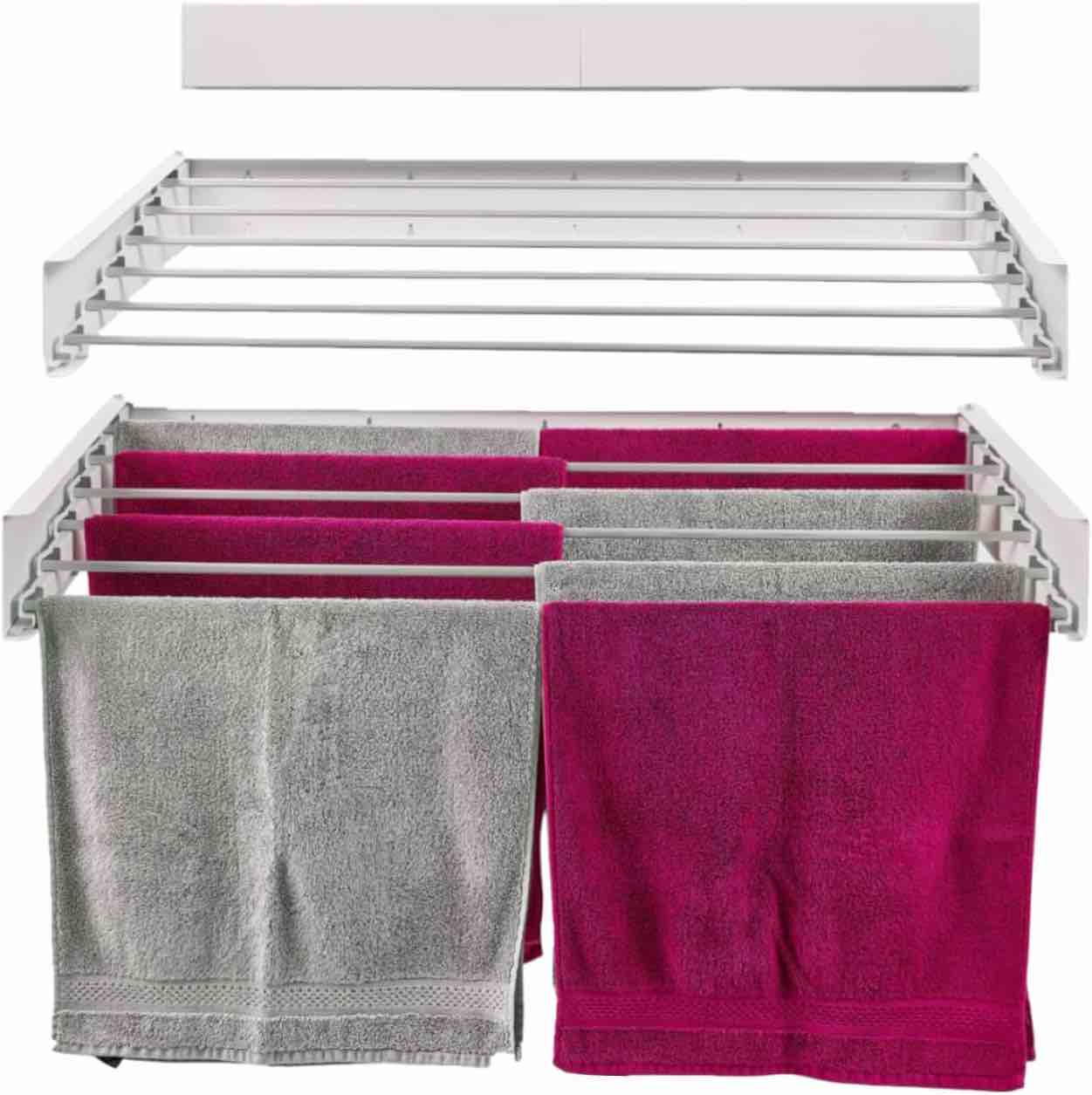 collapsible dryin rack foxydry Ocultar ropa montada en la pared, aireador para colgar en la pared, para exteriores, interiores, retráctil, tendedero de ropa retráctil (40 pulgadas, blanco (edición limitada)) (blanco, 28.0 pack of 2