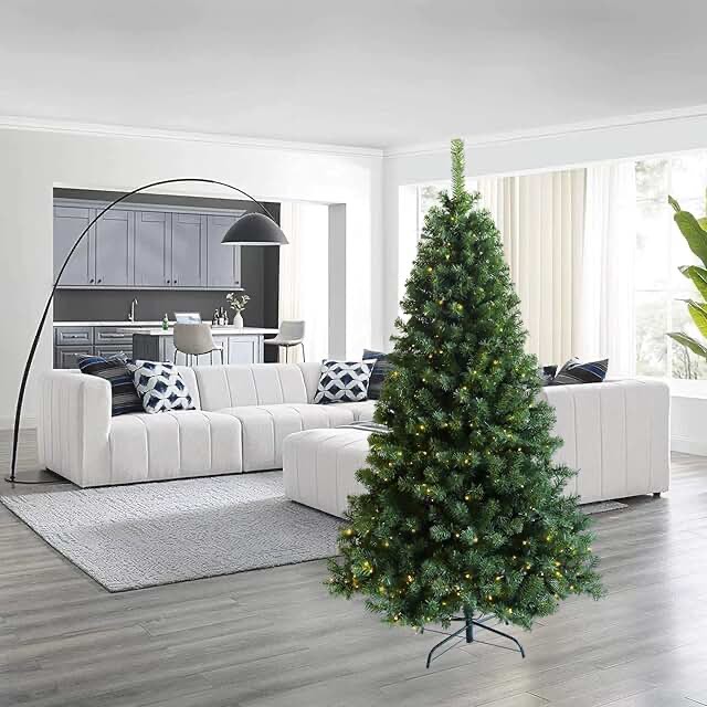 BESTHLS 6FT Christmas Tree Hinged Artificial Unlit Xmas Christmas Tree with Metal Stand 100 Ornaments and 800 Branch Tips for Indoor Outdoor Decoration (6 feet Green)