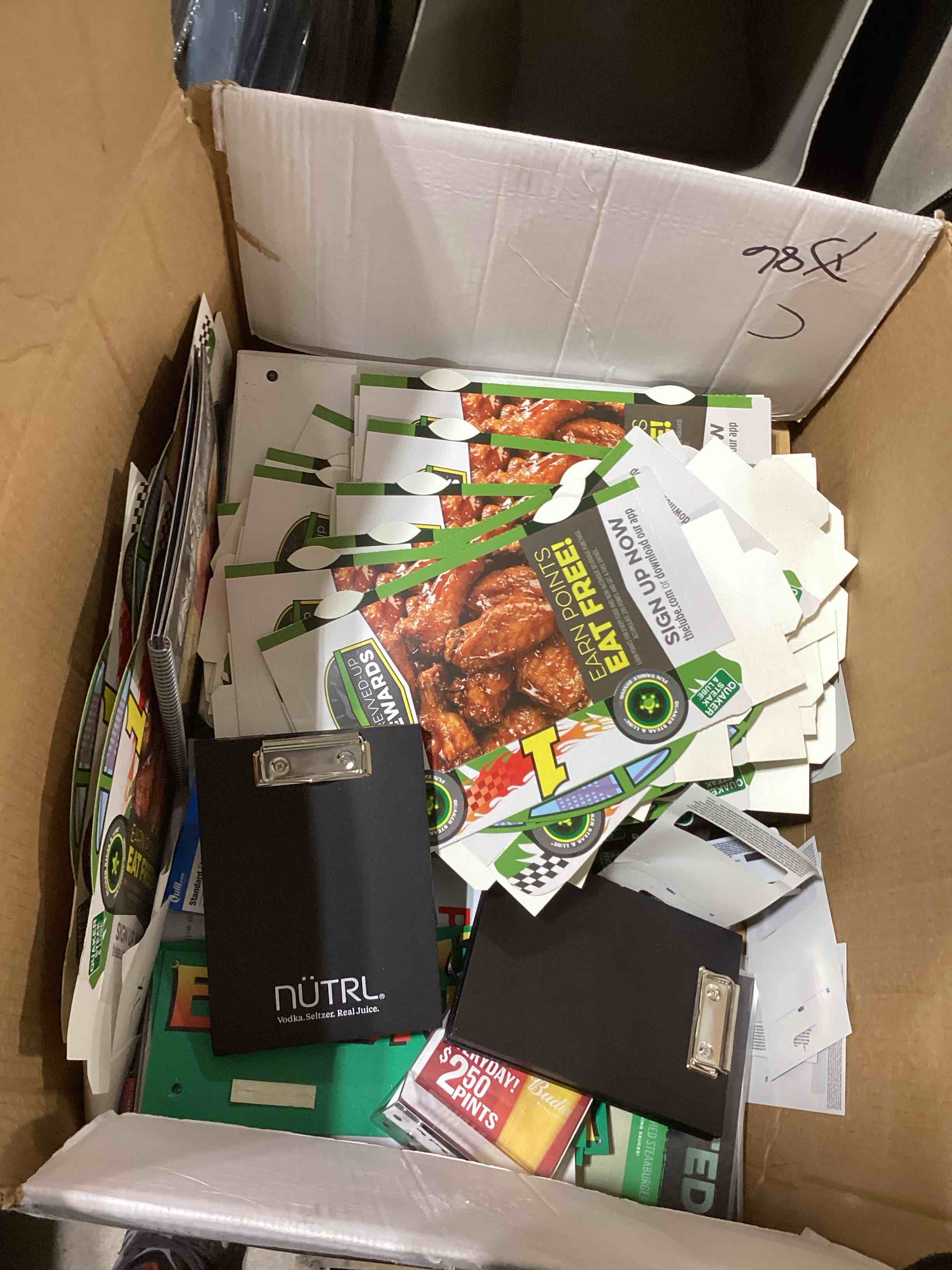 menus, cars box & assorted items for restaurants 