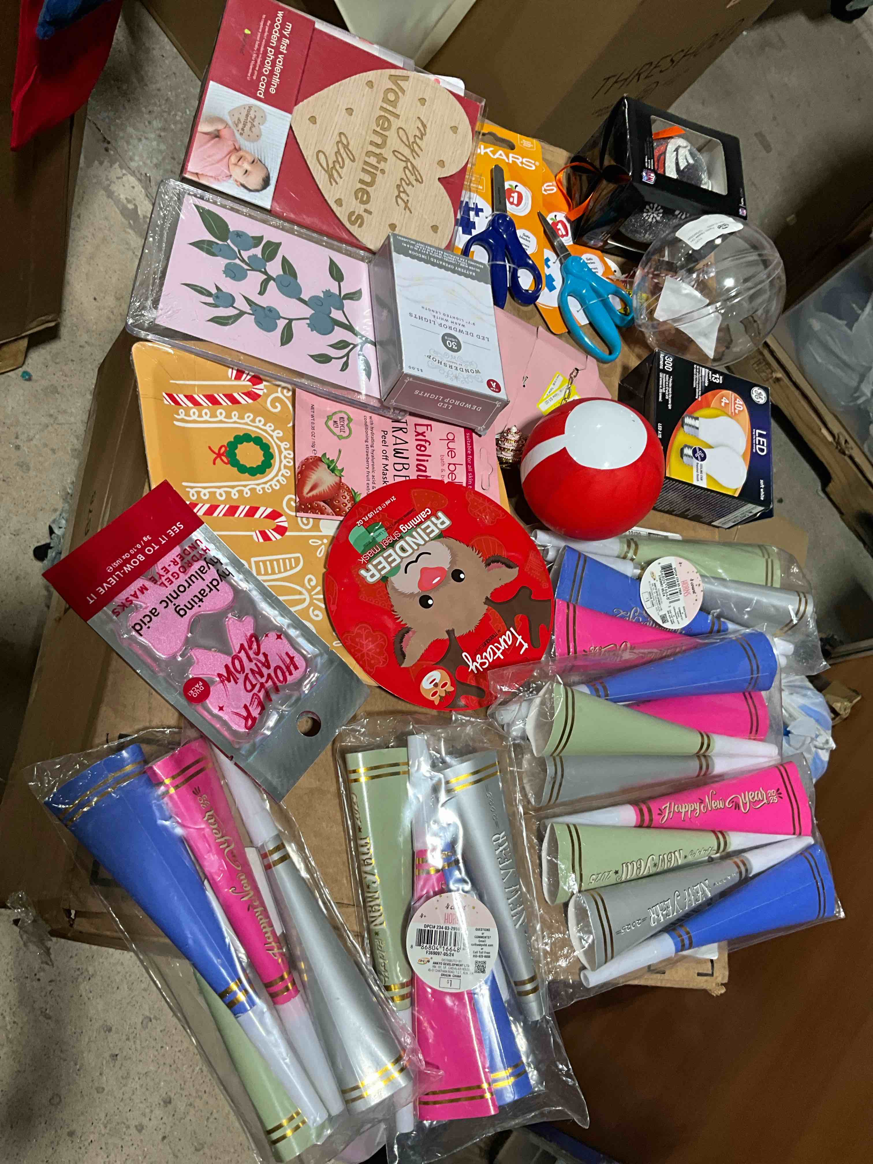 Assorted Ornaments, Scissors, Decoration, Plates, Horns, Glue, Masks and More
