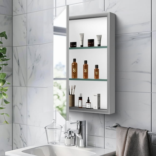 15 in. W x 26 in. H Rectangular Medicine Cabinet with Mirror