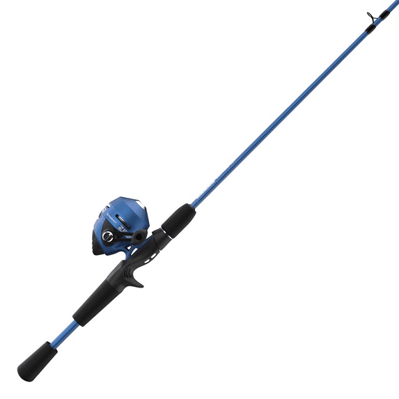 Zebco Slingshot Spincast Fishing Rod and Reel Combo, 5-foot 6-inch 2-Piece Fishing Pole, Size 30 Reel, Right-Hand Retrieve, Blue