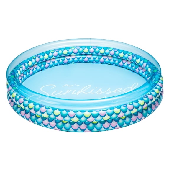 bluescape colorful mermaid print 3-ring inflatable swimming pool for kids, round, age 2 & up, unisex