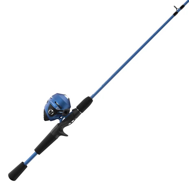 Zebco Slingshot Spincast Fishing Rod and Reel Combo, 5-foot 6-inch 2-Piece Fishing Pole, Size 30 Reel, Right-Hand Retrieve, Blue
