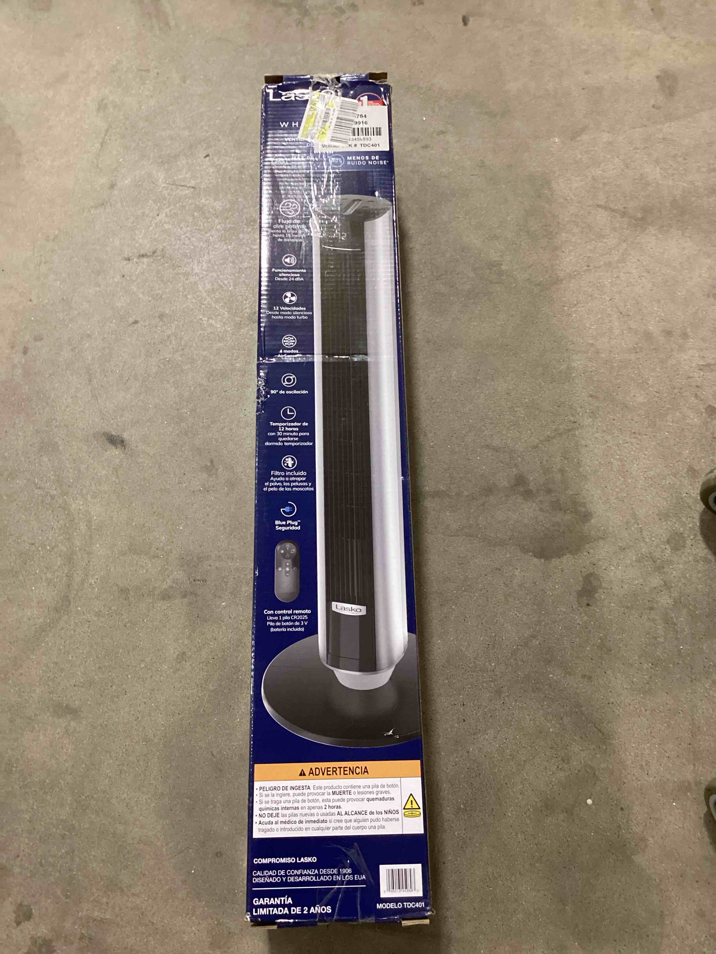 lasko 40” whisperforce dc technology tower fan, 29 ft/s airflow, remote, black, tdc401, new