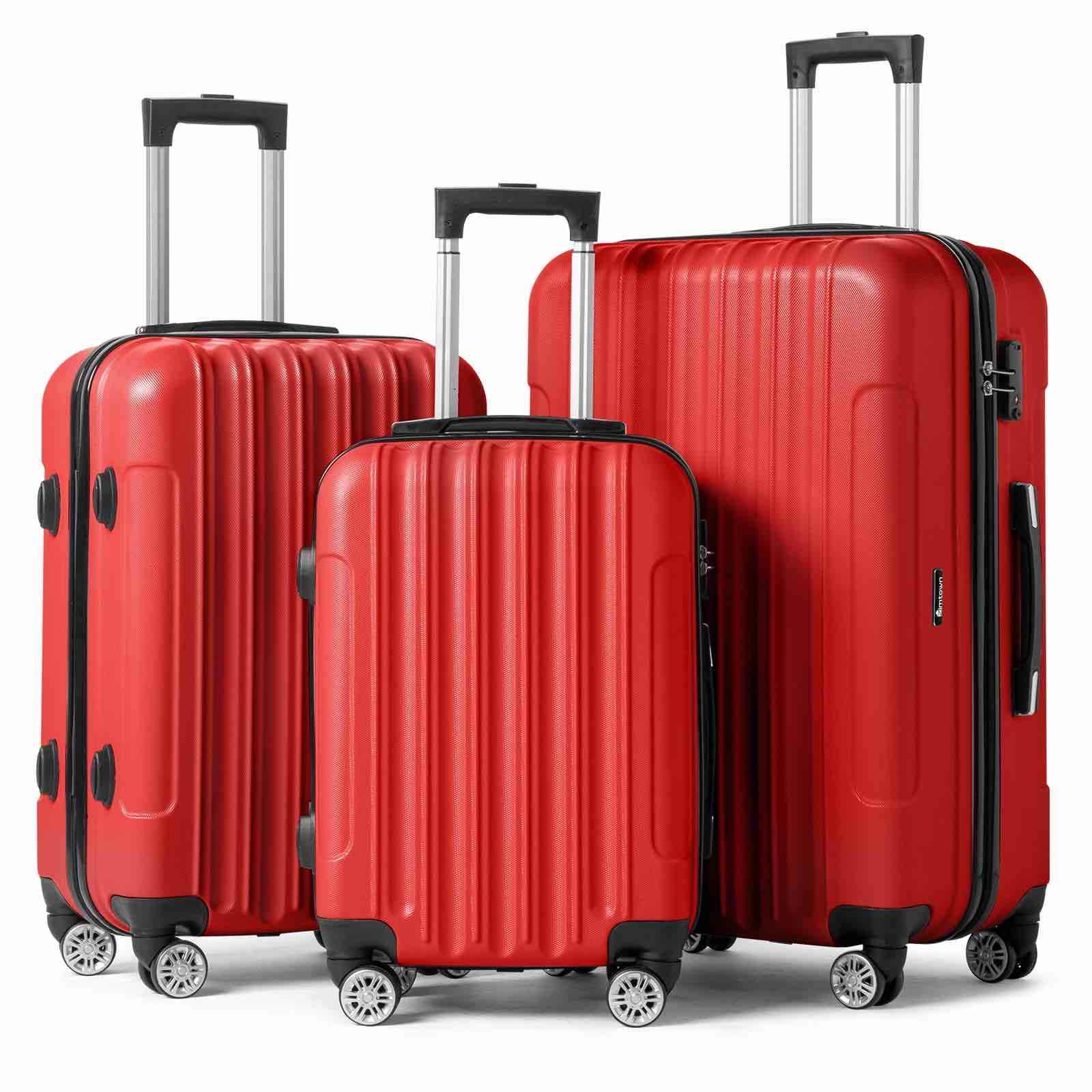 zimtown 3 piece nested spinner suitcase luggage set with tsa lock red