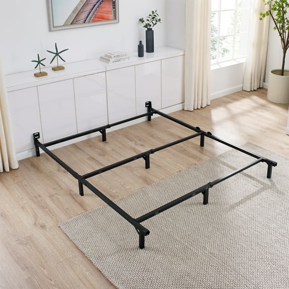 mainstays 7" twin/full/queen size adjustable metal bed frame, black, box spring required