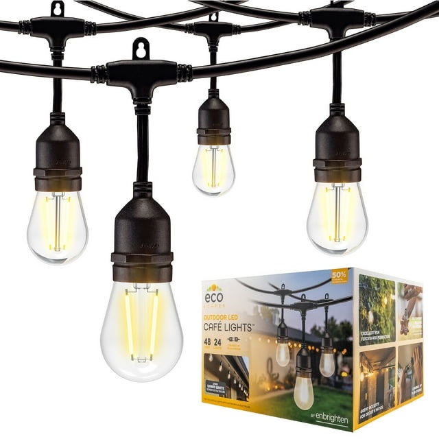EcoScapes by Enbrighten 48' Outdoor LED Café String Lights, 24 Bulbs
