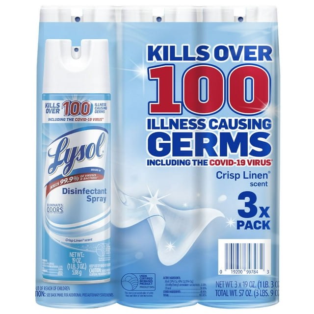 lysol disinfectant spray, crisp linen 19 oz., 3 pk.