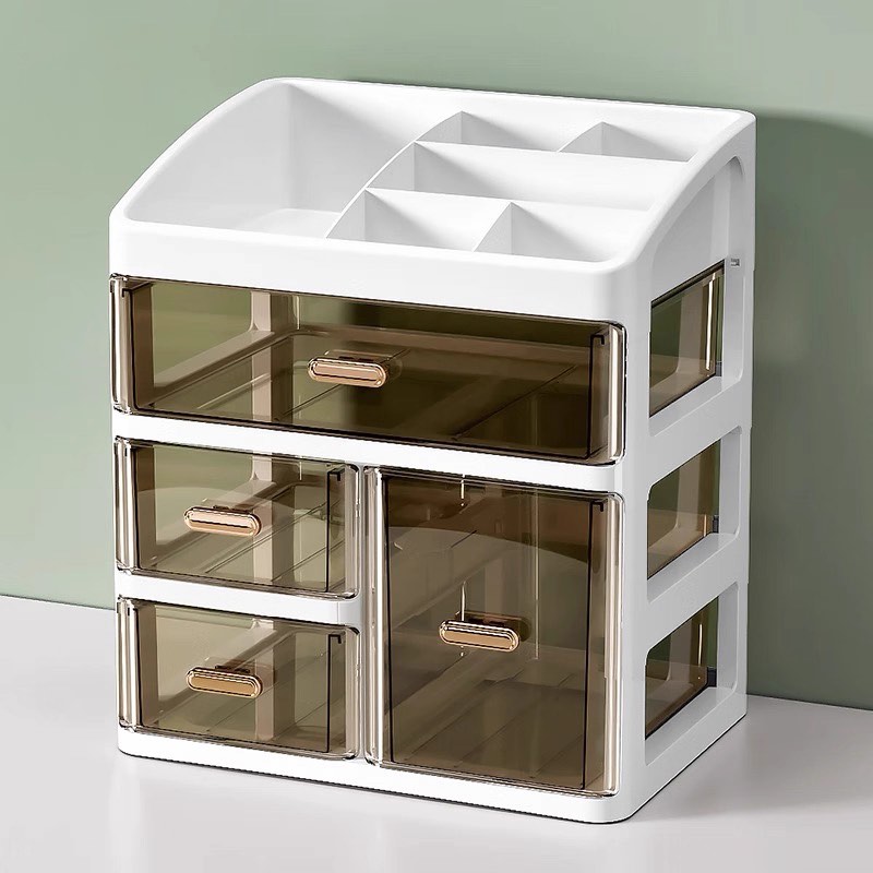 Transparent Makeup Organizer with Drawers Multi-purpose Desktop Storage Box for Cosmetics Skin Care Products and Office Supplies for Bedroom and Bathroom Use