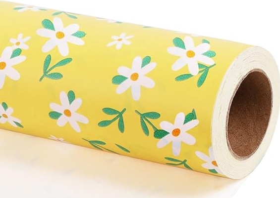 5.0 5.0 out of 5 stars (32) LaRibbons Floral Wrapping Paper Roll, 30 Inch X 33 Feet?82.5sq.ft? White Daisies on Yellow Thick Gift Stone Paper, for Kids, Women, Birthday, Baby Shower