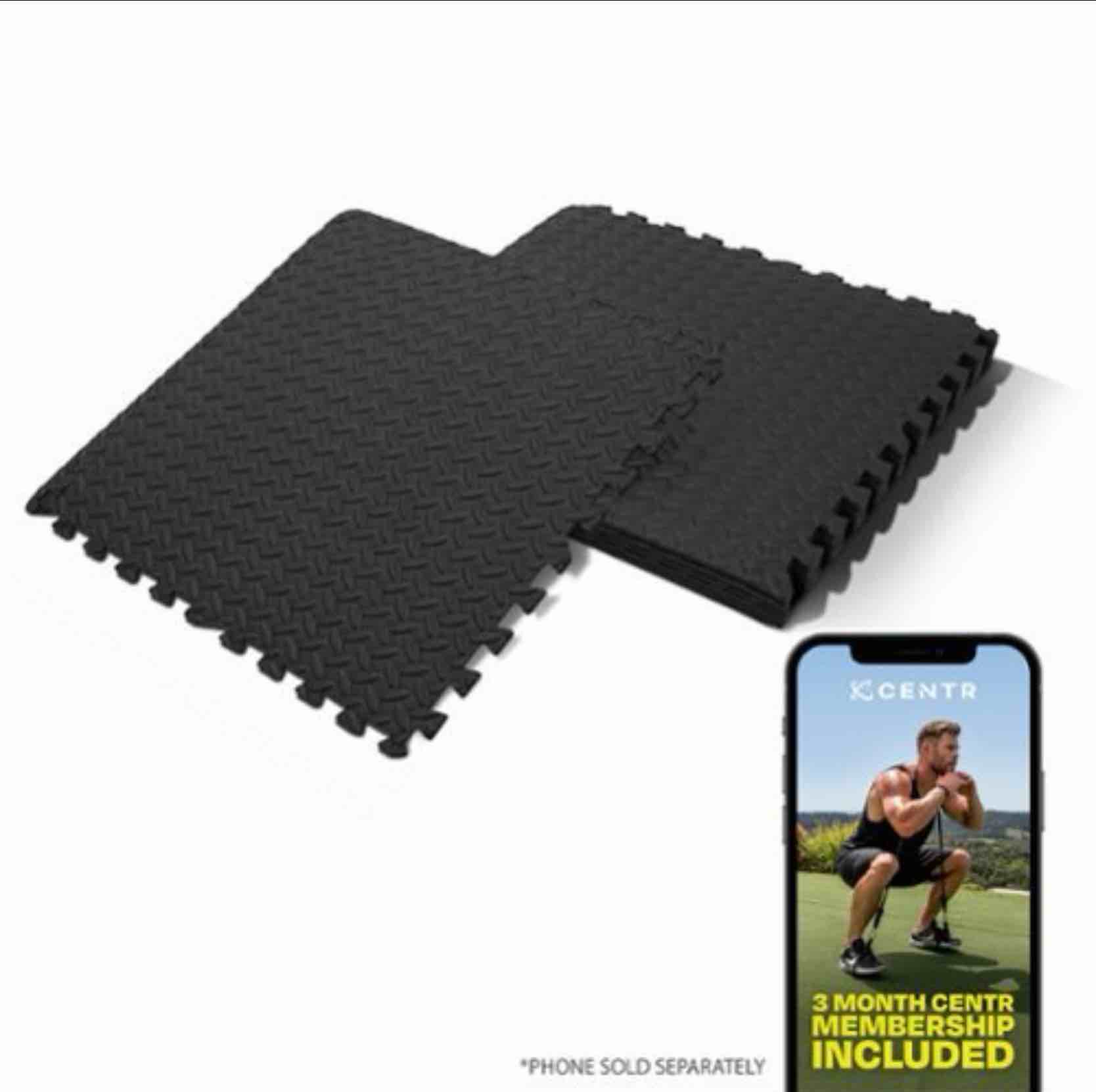 Centr - Gym Flooring Exercise Mats - 24 Sq Ft - Black - 6pc