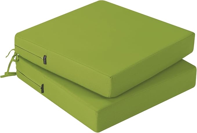 idee-home Outdoor Chair Cushions Set of 2, Waterproof Outdoor Seat Cushions for Patio Furniture, Outside Replacement Chair Pad with Ties for Lawn Deck Porch, Green