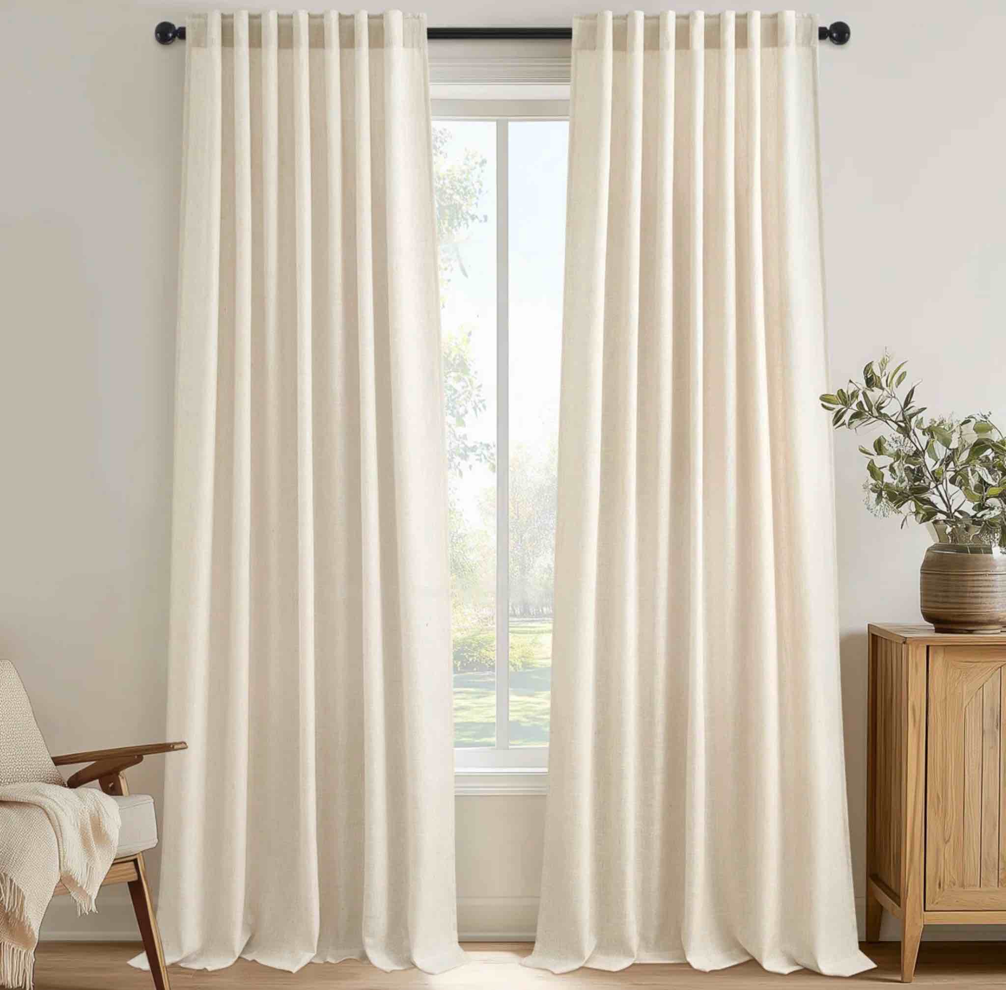 Toyoko Linen Blended Semi-Sheer Back Tab Curtain Pair (Set of 2)