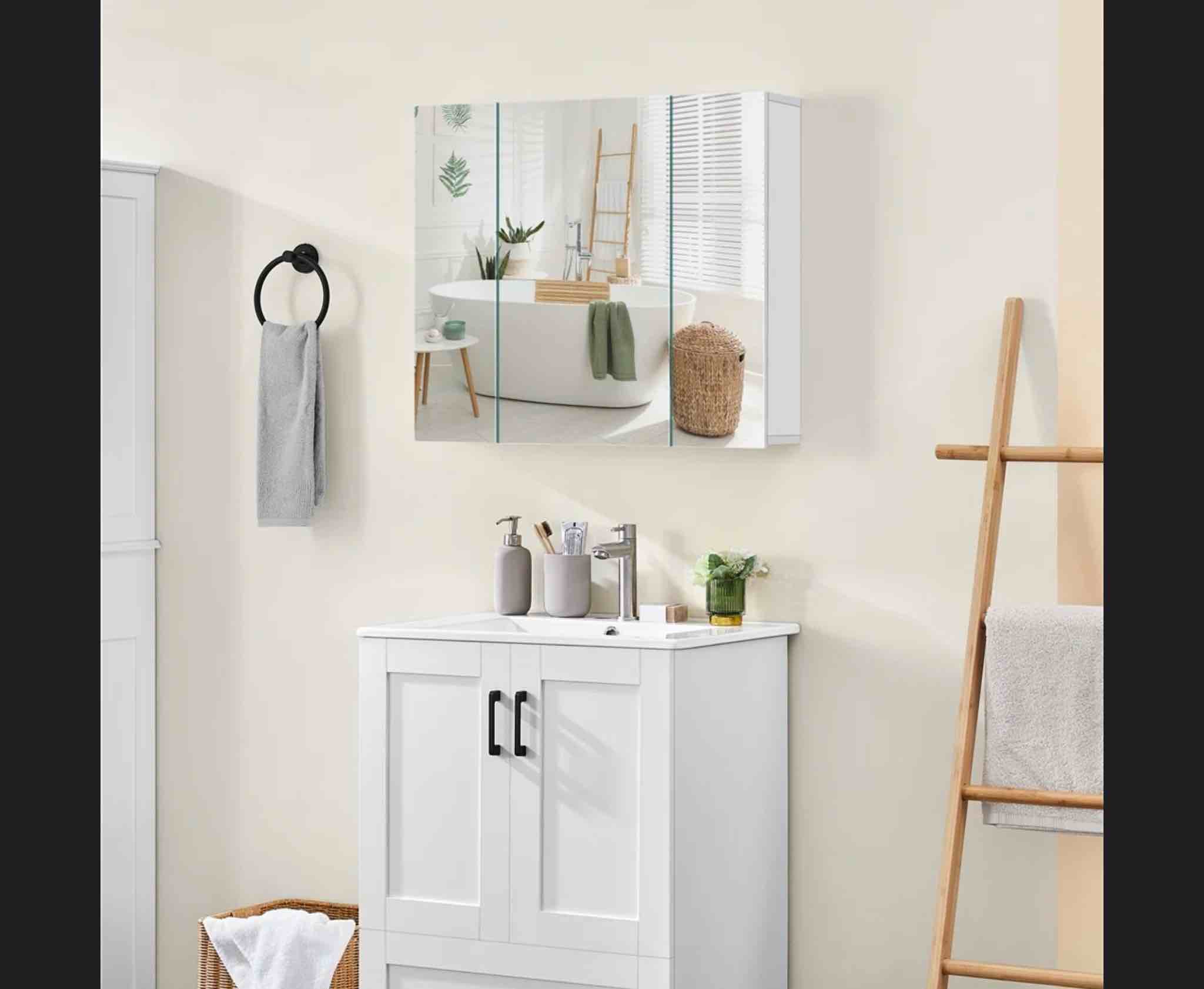 Frameless Mirror Cabinet Wall-Mounted Storage Cabinet with Storage and Adjustable Shelf