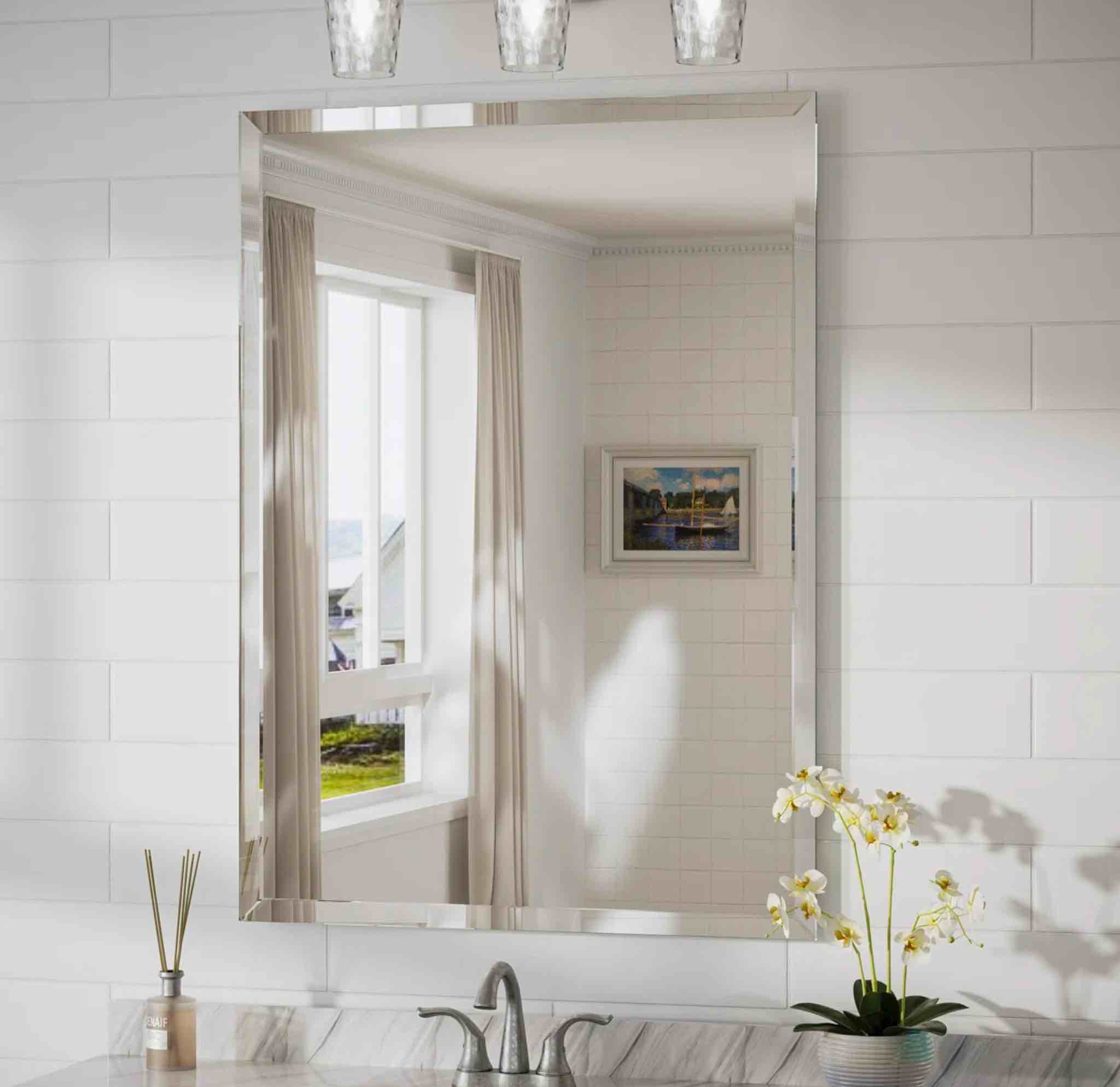 Janica Rectangle Beveled Frameless Bathroom Vanity Mirror Decorative Wall Accent Mirror