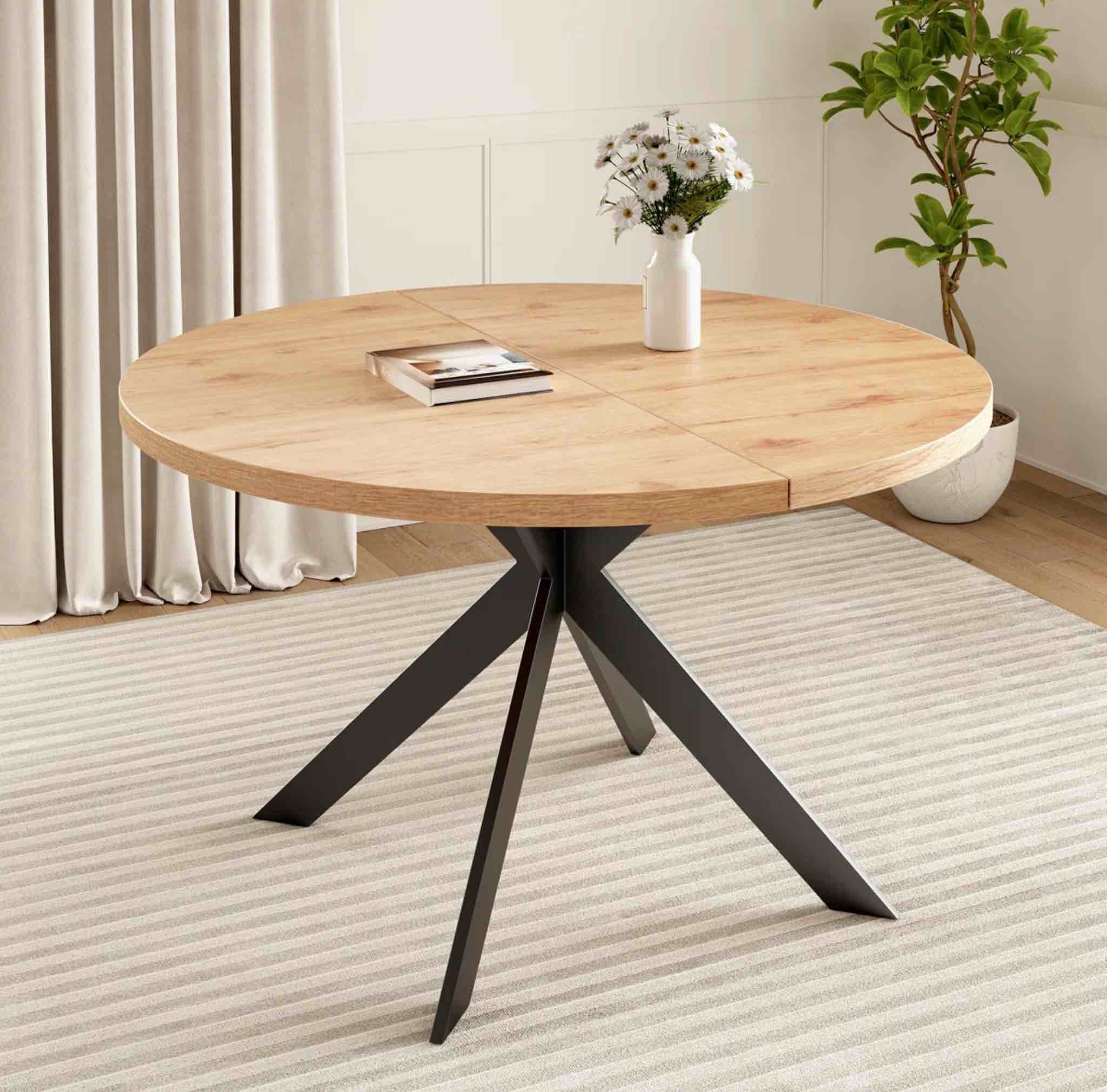 Kadison 46.4 in. MDF Round Dining Table with Carbon Steel Legs