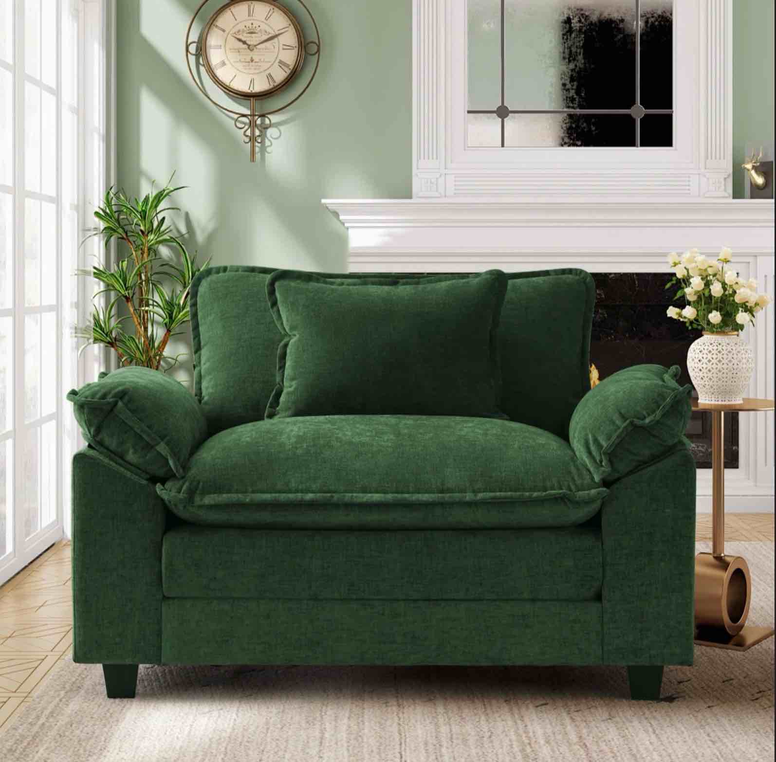 40'' W Oversized Premium Chenille Armchair And A Half With Accent Pillow & Removable Cushions