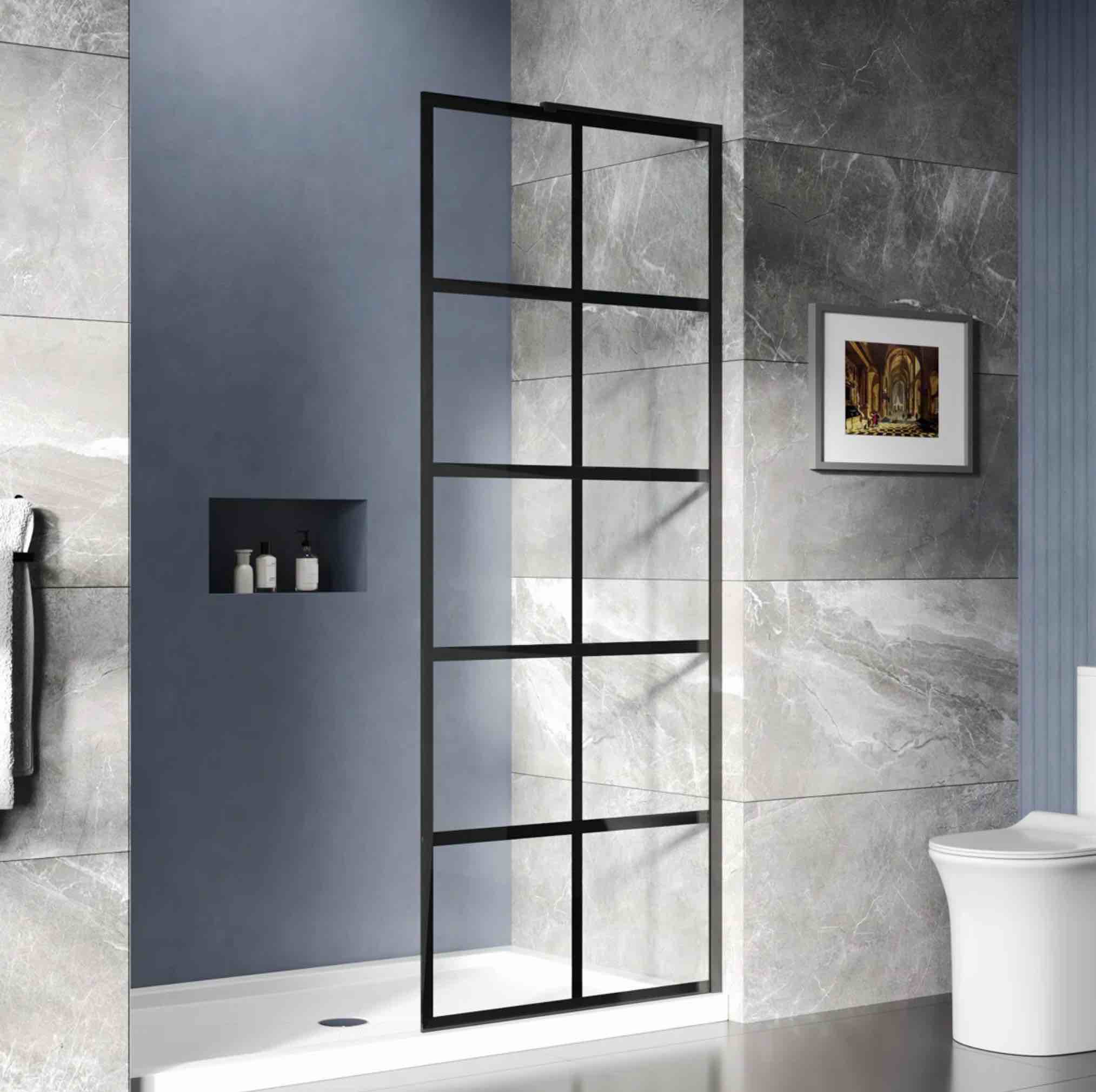 DeerValley 32"×78" Fixed Glass Shower Door, Durable and Stable 10mm Thick Glass Panel, Frameless Door, Bathroom Shower Screen, Easy to Clean, Tempered Safety Wall Panels with Hardware (Black) DV-1SD0219S