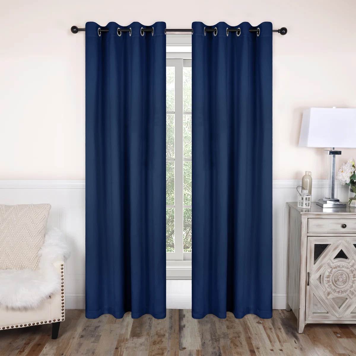 Millendon Solid Modern Polyester Grommet/Rod Pocket Room Darkening Curtain Pair (Set of 2)
