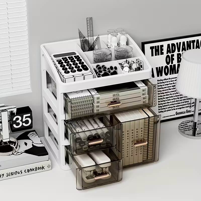 Polished Plastic Cosmetic Organizer for Women, Hypoallergenic Makeup Storage Case with Drawers, Large Capacity Dustproof Skincare Display Holder, No Installation Desktop Organizer for Perfume, Creams, Masks