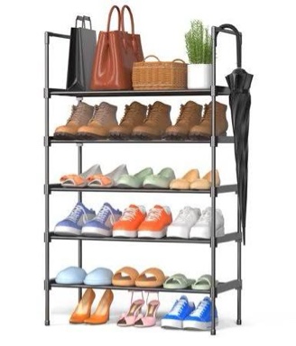 5-Tier Shoe Rack, Closet Organizer, Bedroom Shoe Storage, Easy Assembly, Metal Rods, Holds up to 12 Pairs