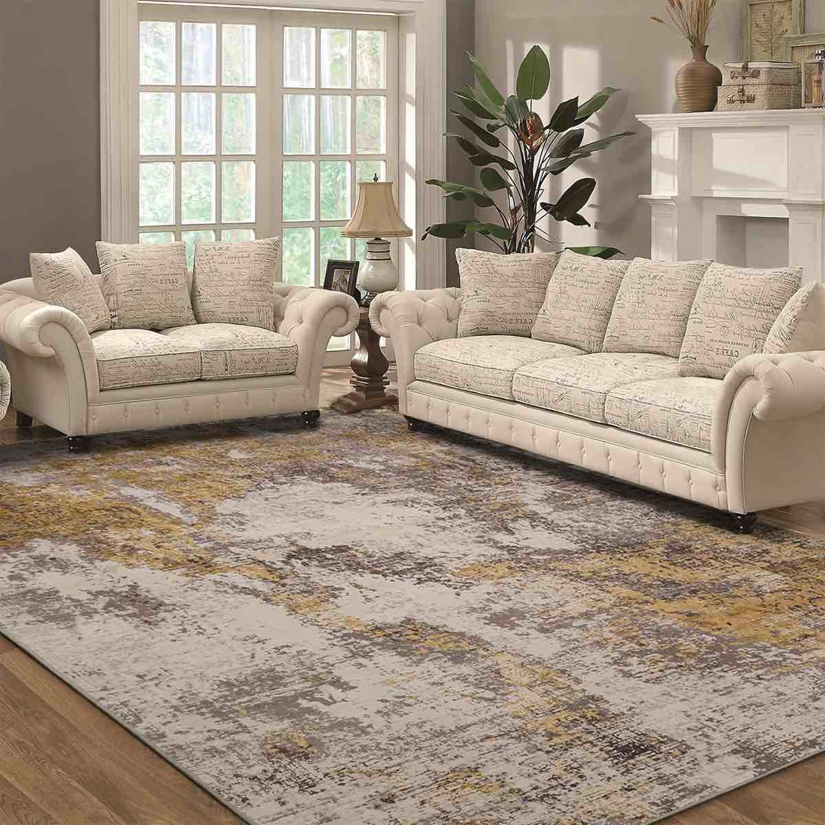 Golden Mist Abstract Distressed Machine Washable Area Rug