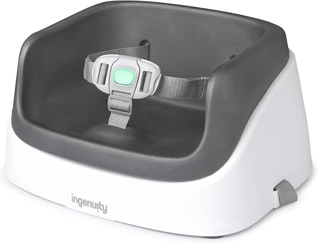 Ingenuity SmartClean Toddler Booster Seat for Kitchen Chair – Lightweight for on-the-go, Easy-Clean, 3-Point Harness Strap – Booster Seat for Dining Table, Slate