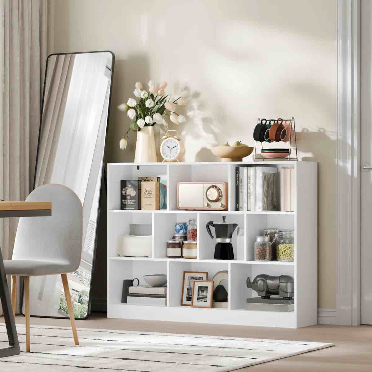 Presly 3 Tier Cube Bookcase Modern Bookshelf with 10 Cubes