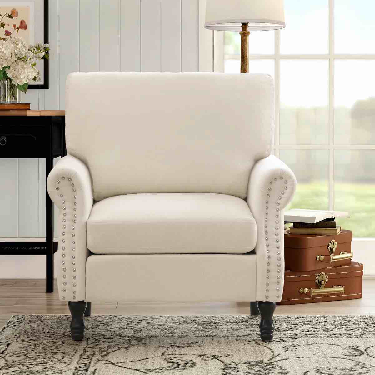 32.5" W Chenille Polyester Armchair with Wood Legs