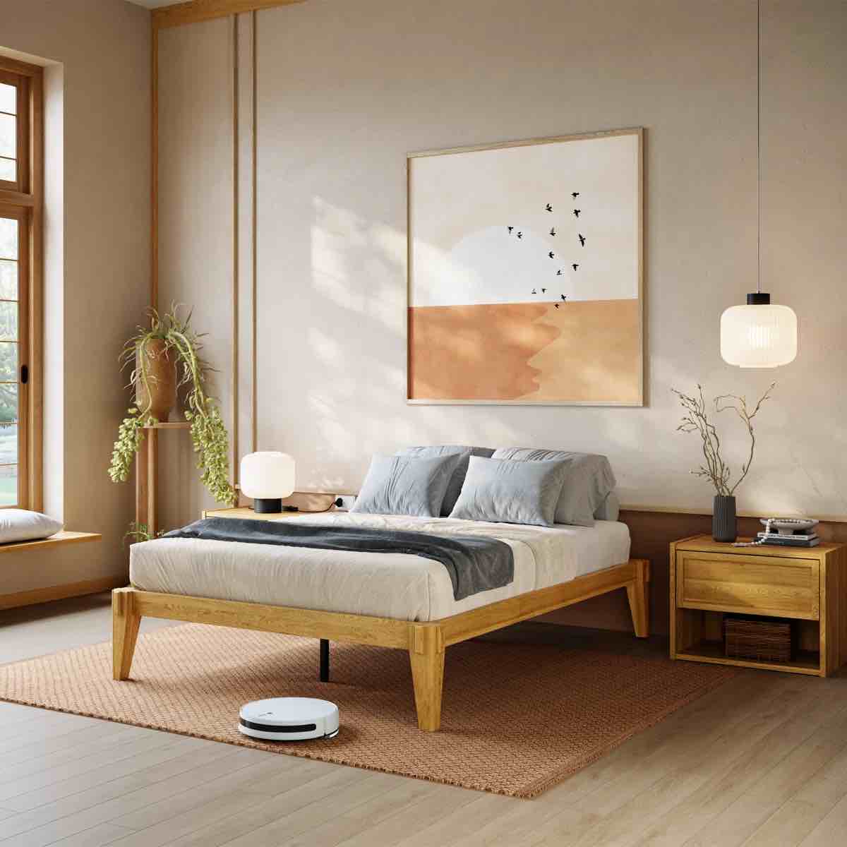 Jamerian Solid Wood Platform Bed Frame Without Headboard, Modern Bed