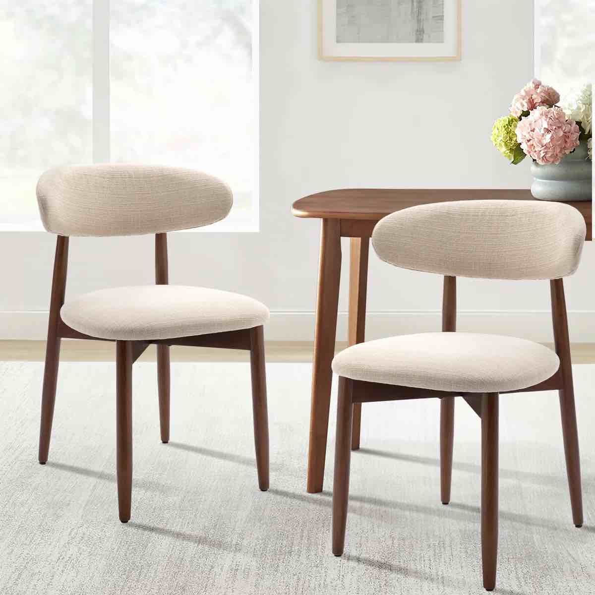Upholstered Solid Wood Dining Chair Side Chair beige