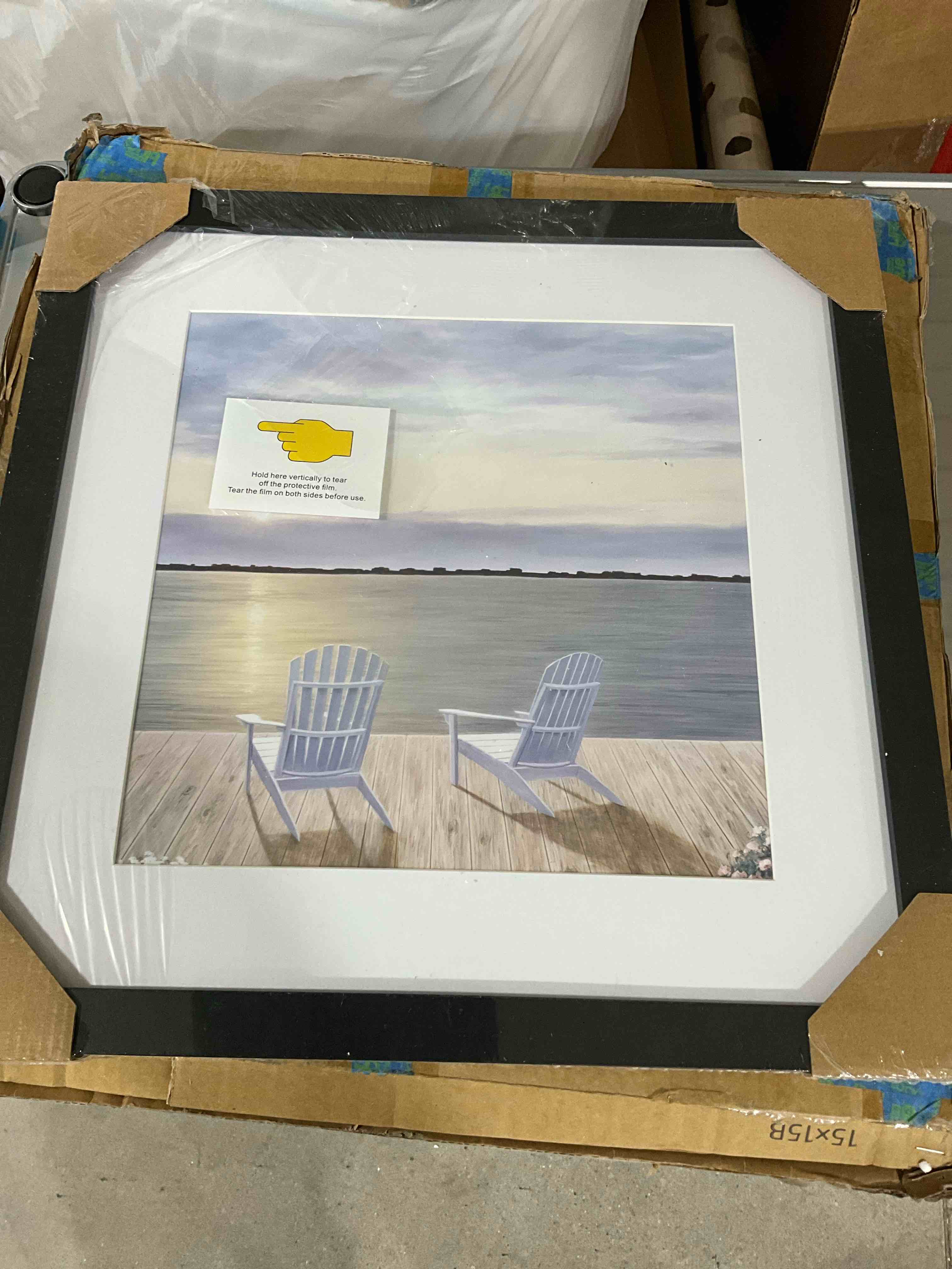 Seats Overlooking Beach Floater Framed Canvas Wall Art