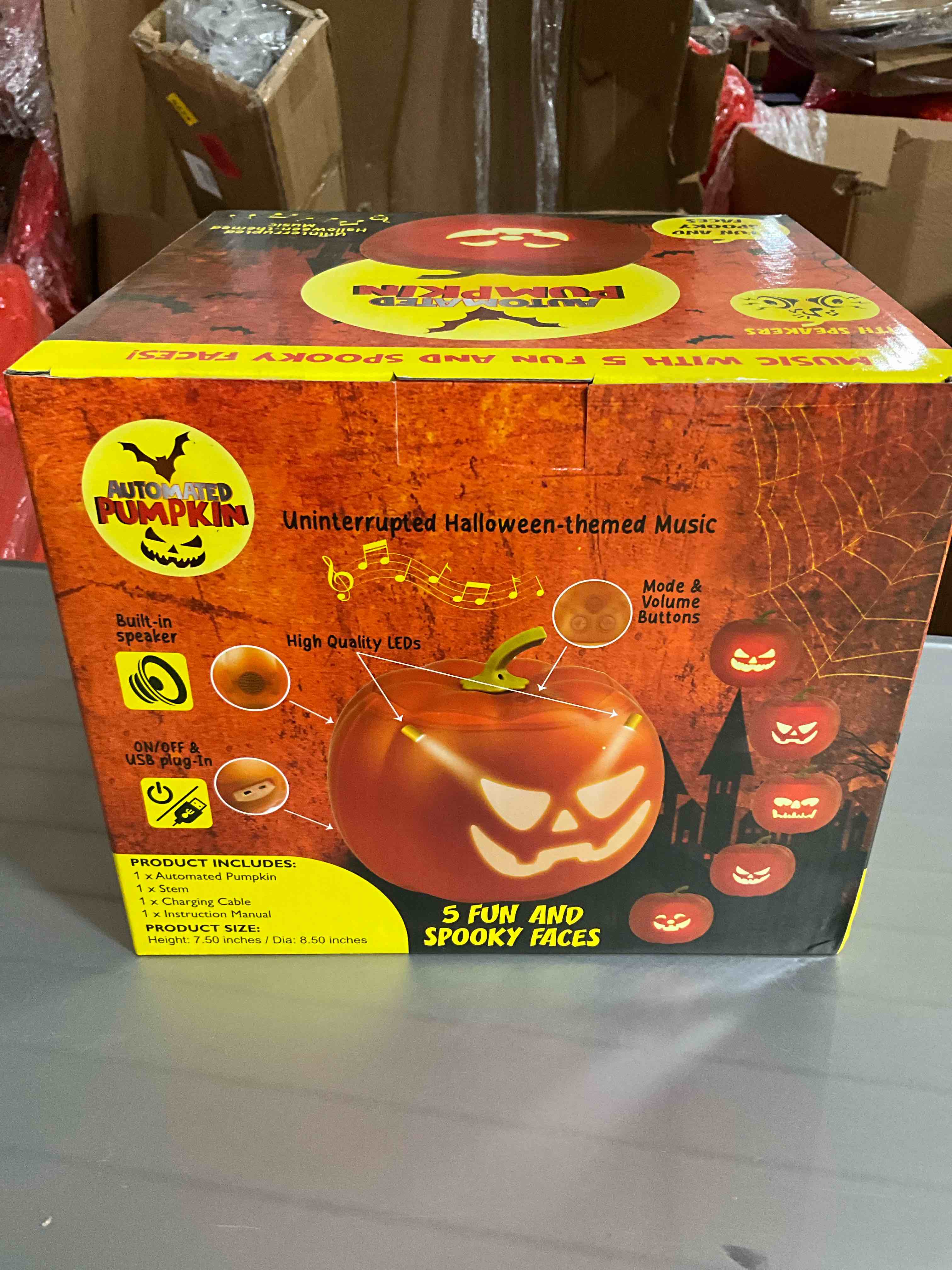 Automated Pumpkin with 5 Different Spooky Faces Built-in Speakers LEDs